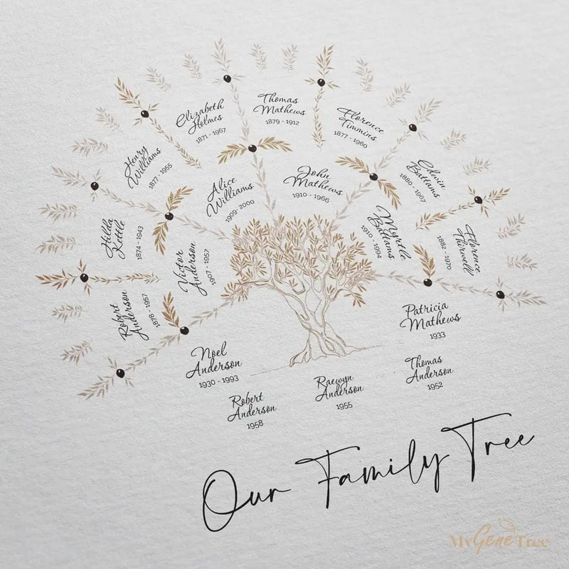 'Limited Edition' Olive Family Tree in Taupe palette Digital Family Tree Template MyGeneTree 