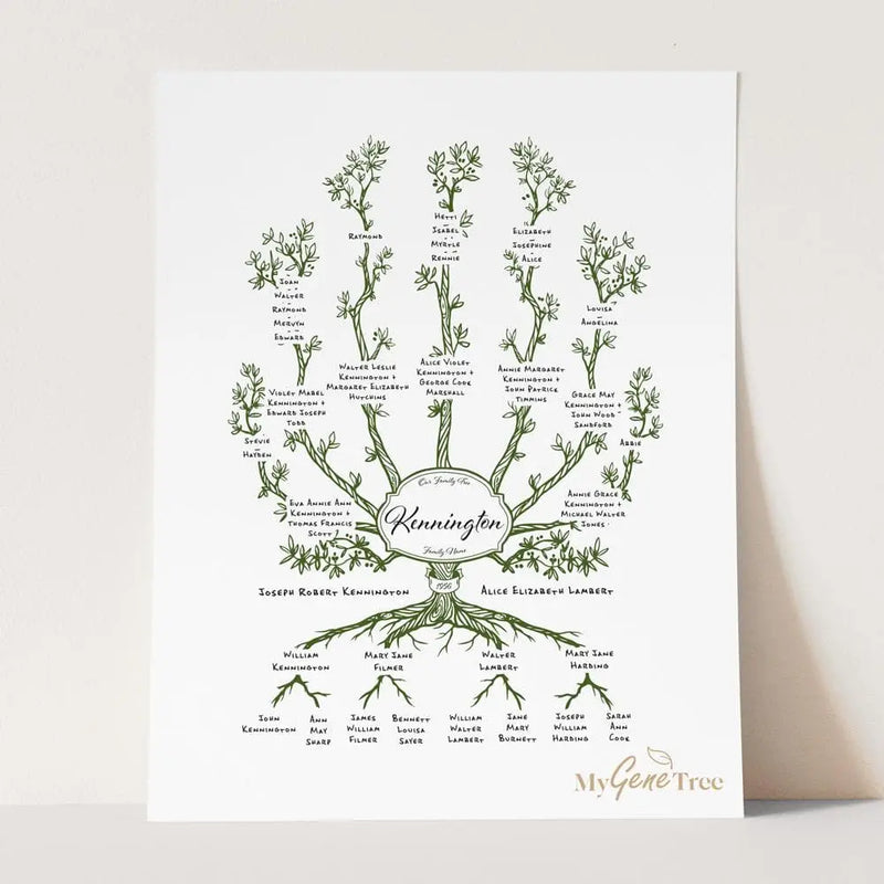 'Limited Edition' Olive Family Branches Moss Green Digital Family Tree Template MyGeneTree 