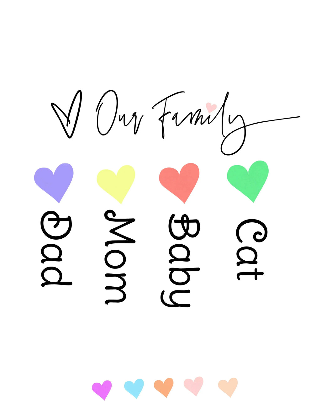'Our Family' Pastel Hearts - MyGeneTree