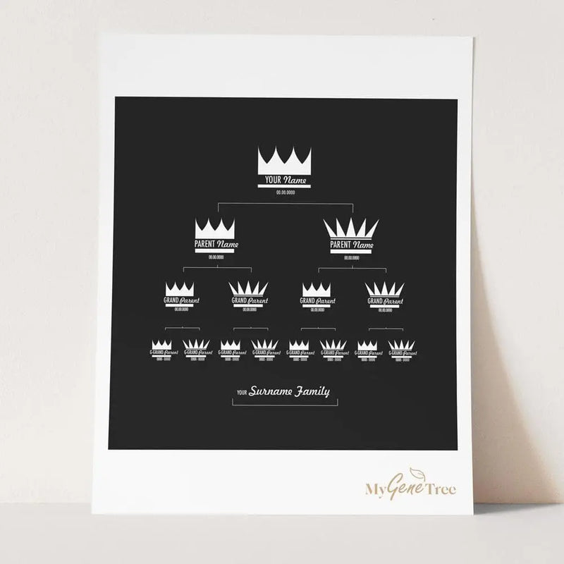 Royal Crowns Onyx Family Tree Customized Digital Family Tree Template mygenetree 